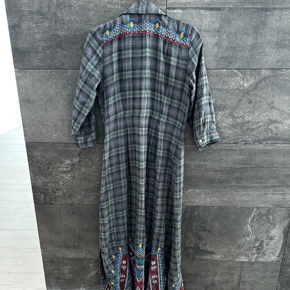 Johnny Was 3J Workshop Plaid Flannel Embroidered  Maxi Shirt Dress size S - Picture 9 of 11